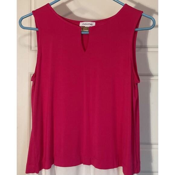 Calvin Klein Hot Pink W/White Hem Sleeveless Jersey Tank M - Picture 2 of 6